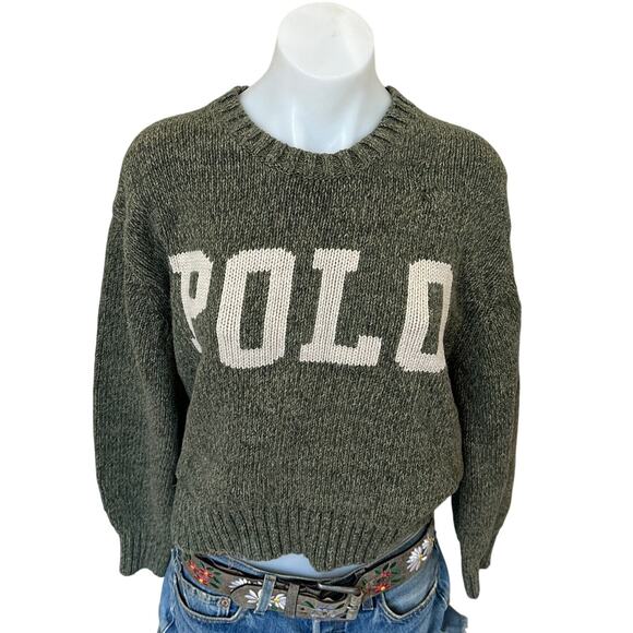 Polo Ralph Lauren Olive Green Logo Sweater LARGE Oversized Cotton Soft Cozy $300 - Picture 10 of 14